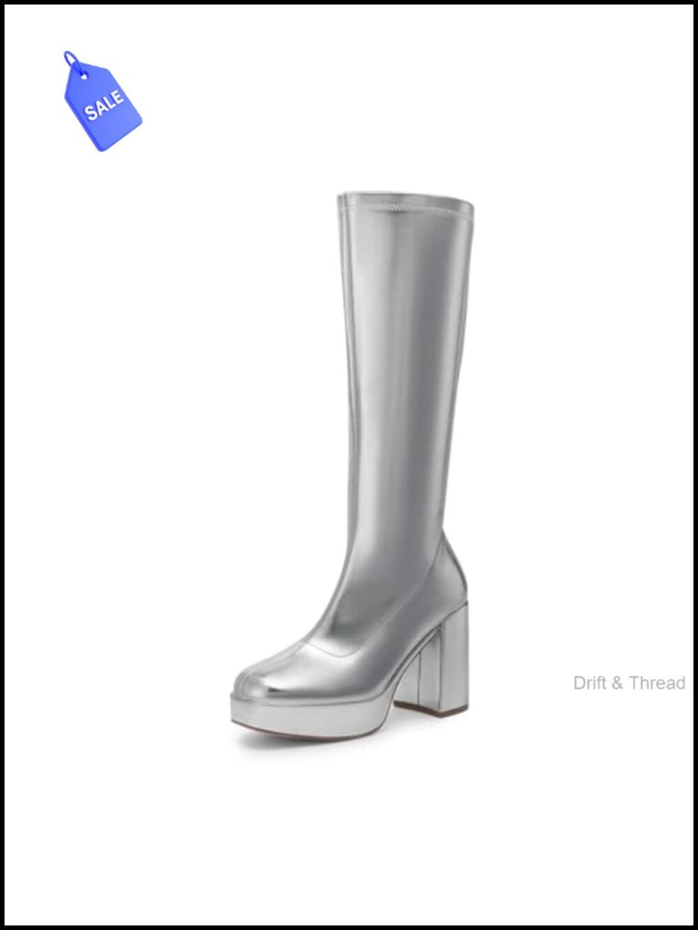 Women's Gogo Knee High Chunky Heel Platform Boots Faux Leather